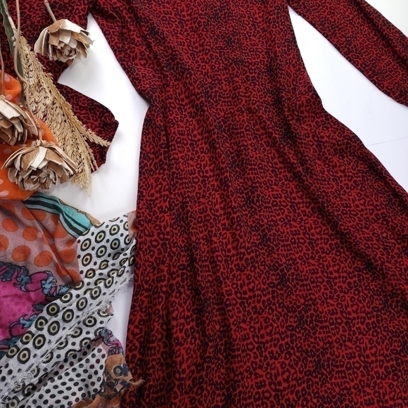Loft Red Black Animal Print Maxi Dress Sz 0 - Picture 8 of 13